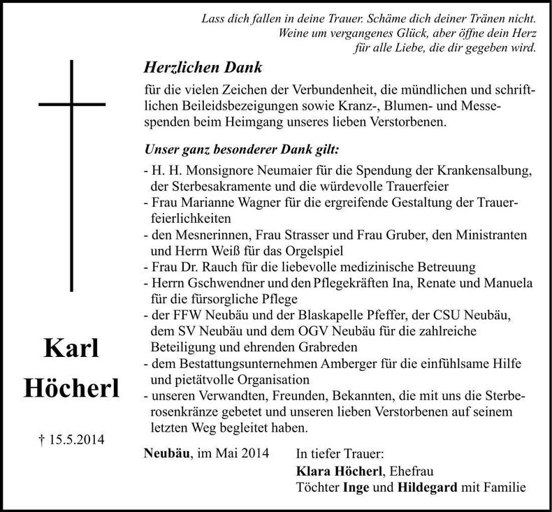 Traueranzeige Karl Höcherl