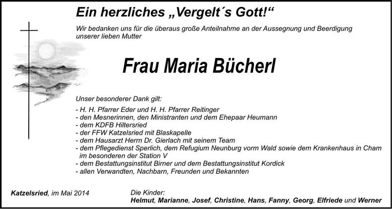 Traueranzeige Maria Bücherl