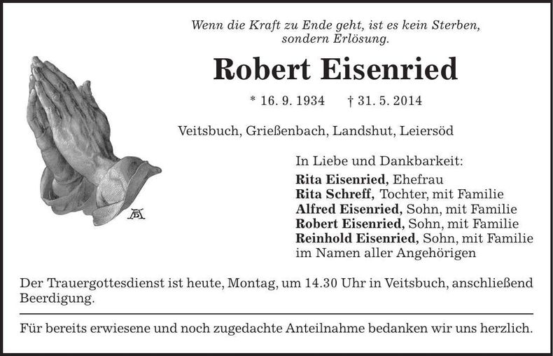 Traueranzeige Robert Eisenried