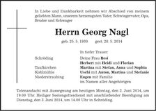 Traueranzeige Georg Nagl