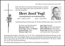 Traueranzeige Josef Vogl