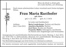 Traueranzeige Maria Rasthofer