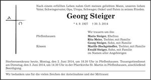 Traueranzeige Georg Steiger