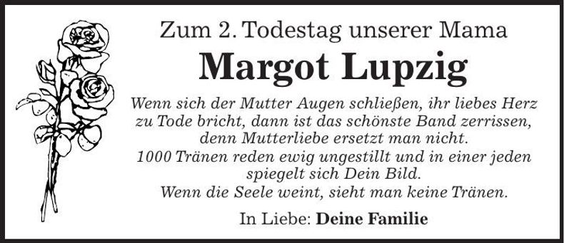 Traueranzeige Margot Lupzig