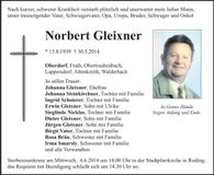 Traueranzeige Norbert Gleixner