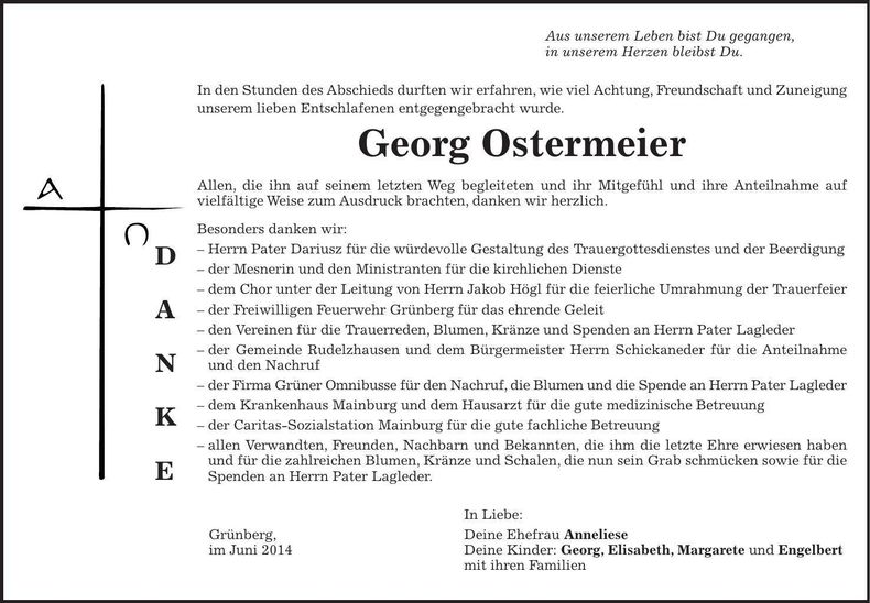 Traueranzeige Georg Ostermeier