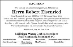 Traueranzeige Robert Eisenried