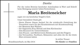 Traueranzeige Maria Breiteneicher