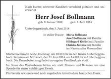 Traueranzeige Josef Bollmann