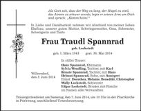 Traueranzeige Traudl Spannrad