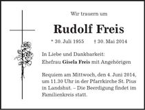 Traueranzeige Rudolf Freis
