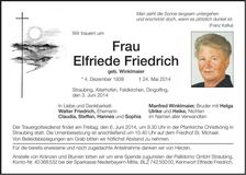 Traueranzeige Elfriede Friedrich