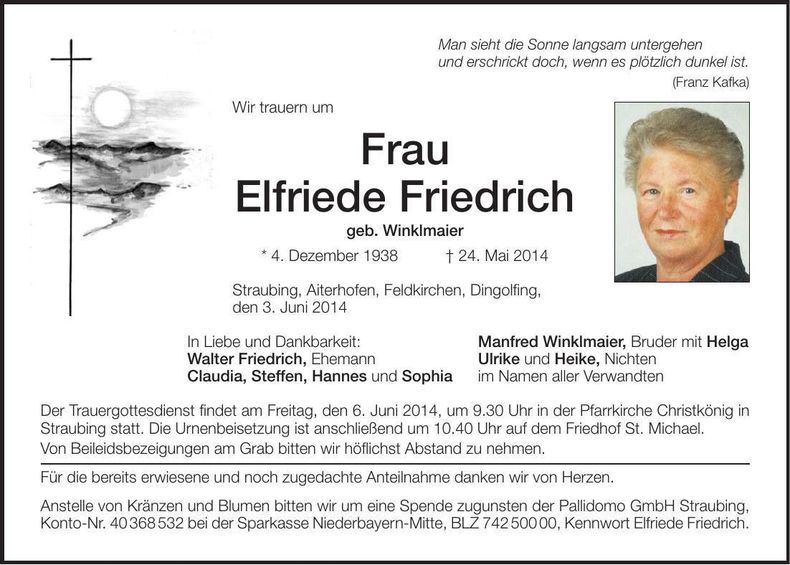 Traueranzeige Elfriede Friedrich