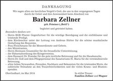 Traueranzeige Barbara Zellner