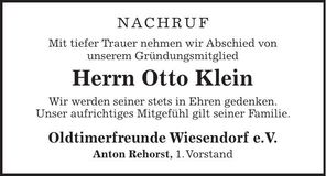 Traueranzeige Otto Klein
