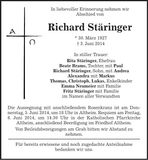 Traueranzeige Richard Stäringer