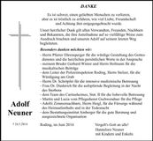 Traueranzeige Adolf Neuner