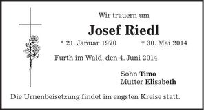 Traueranzeige Josef Riedl