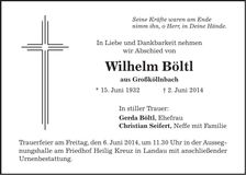 Traueranzeige Wilhelm Böltl