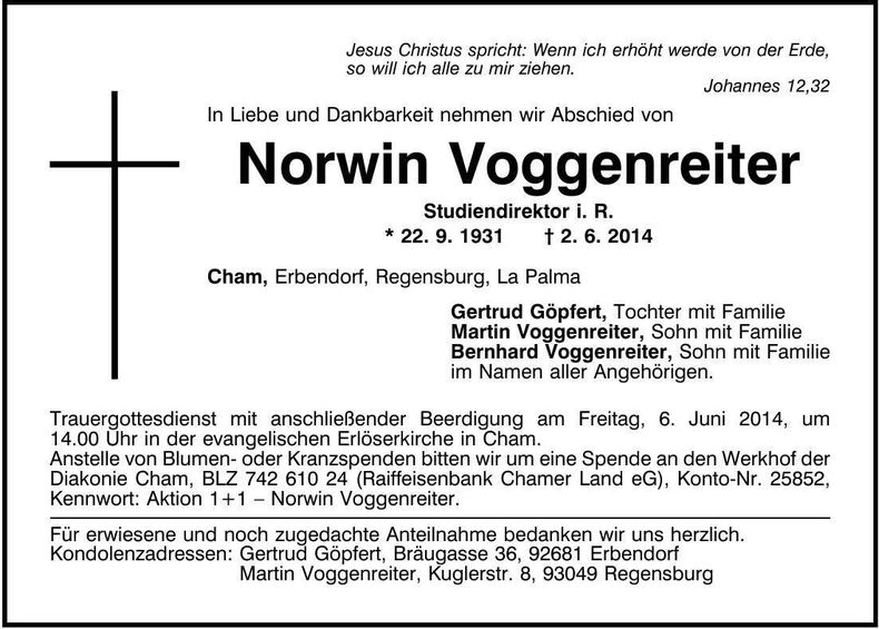 Traueranzeige Norwin Voggenreiter