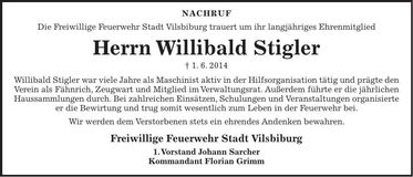 Traueranzeige Willibald Stigler