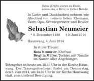 Traueranzeige Sebastian Neumeier