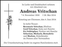 Traueranzeige Andreas Vritschan