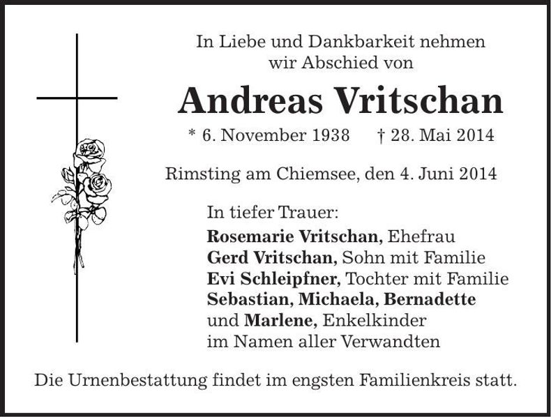 Traueranzeige Andreas Vritschan