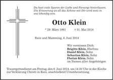 Traueranzeige Otto Klein