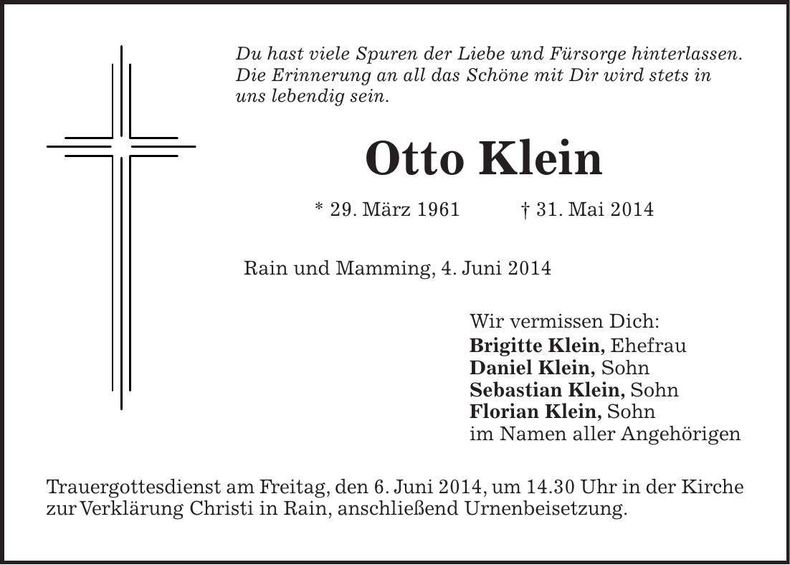 Traueranzeige Otto Klein