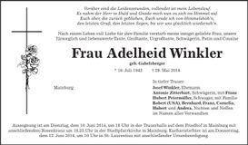 Traueranzeige Adelheid Winkler