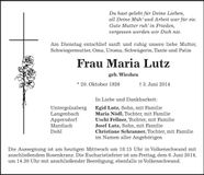 Traueranzeige Maria Lutz