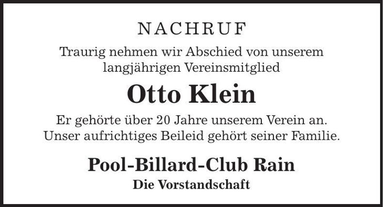 Traueranzeige Otto Klein