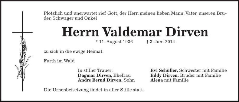 Traueranzeige Valdemar Dirven