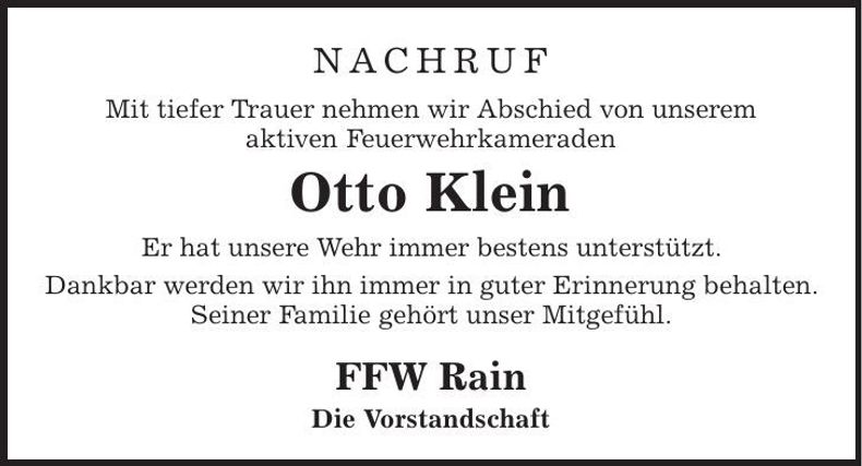 Traueranzeige Otto Klein