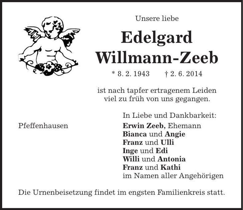 Traueranzeige Edeltraud Willmann-Zeeb