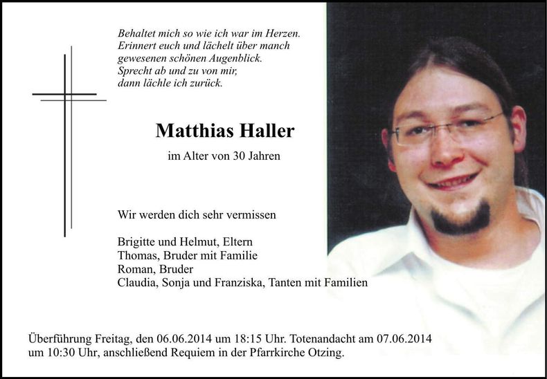 Traueranzeige Matthias Haller