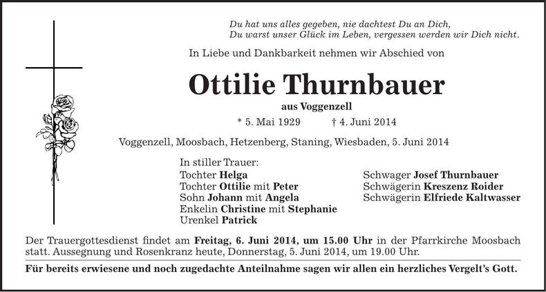 Traueranzeige Ottilie Thurnbauer