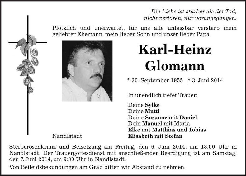 Traueranzeige Karl-Heinz Glomann