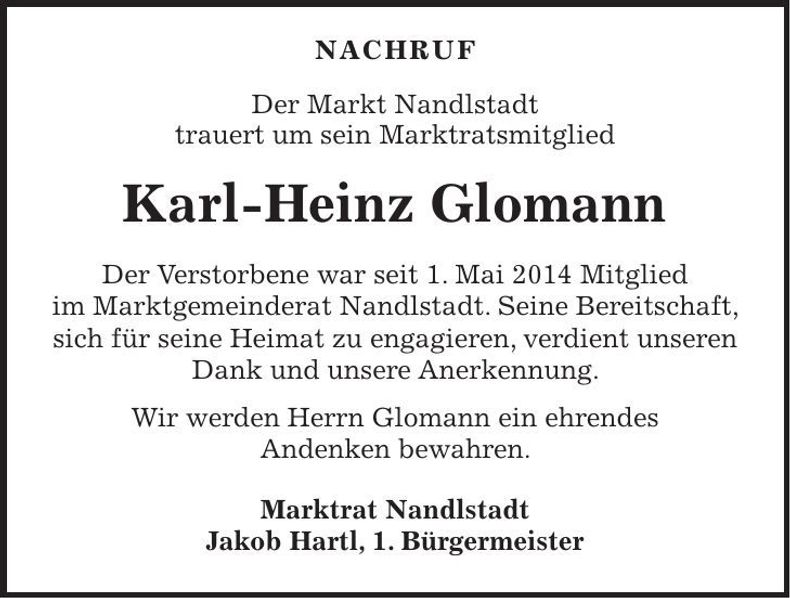 Traueranzeige Karl-Heinz Glomann