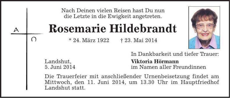 Traueranzeige Rosemarie Hildebrandt