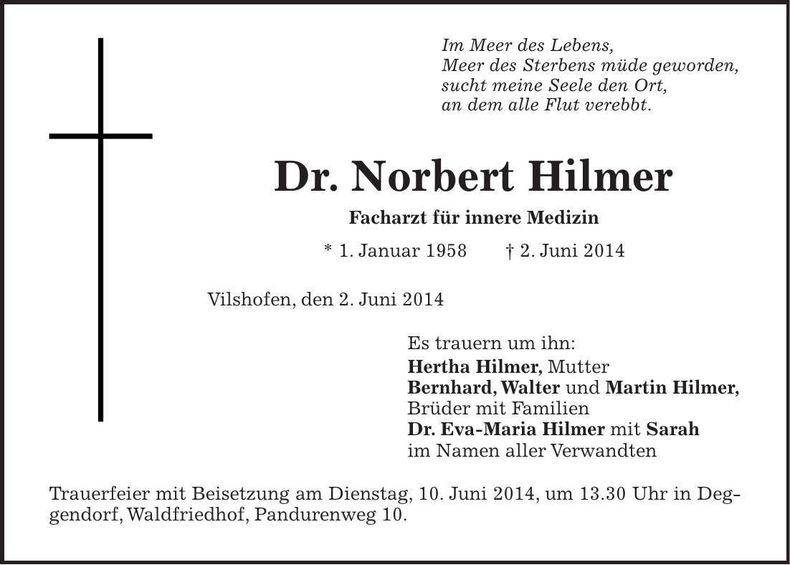 Traueranzeige Norbert Dr. Hilmer