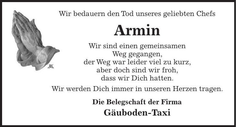 Traueranzeige Armin Mühlbauer