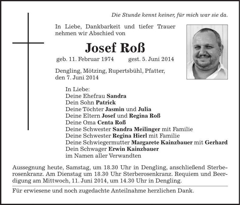 Traueranzeige Josef Roß