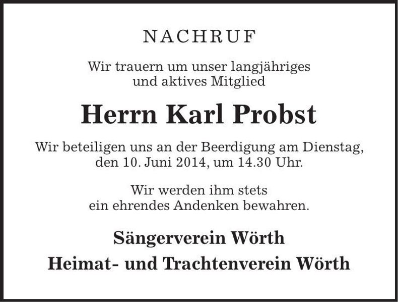 Traueranzeige Karl Probst