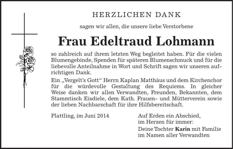 Traueranzeige Edeltraud Lohmann