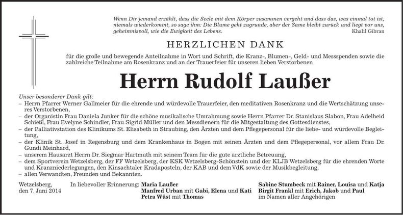 Traueranzeige Rudolf Laußer