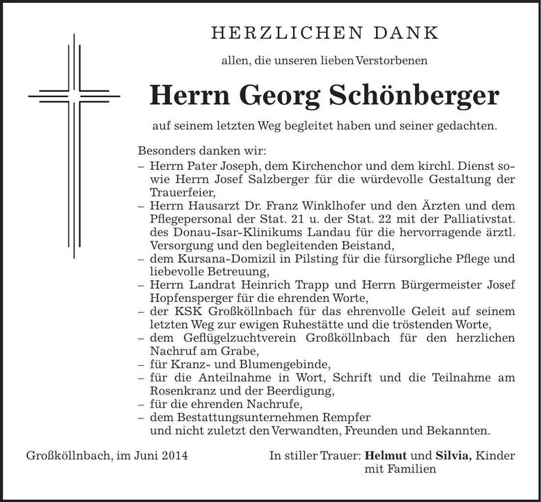 Traueranzeige Georg Schönberger