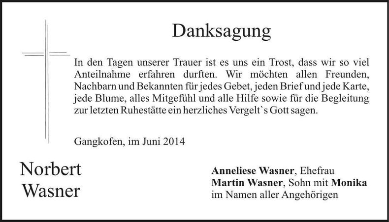 Traueranzeige Norbert Wasner