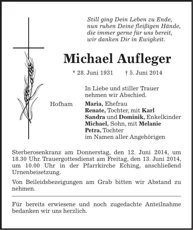 Traueranzeige Michael Aufleger